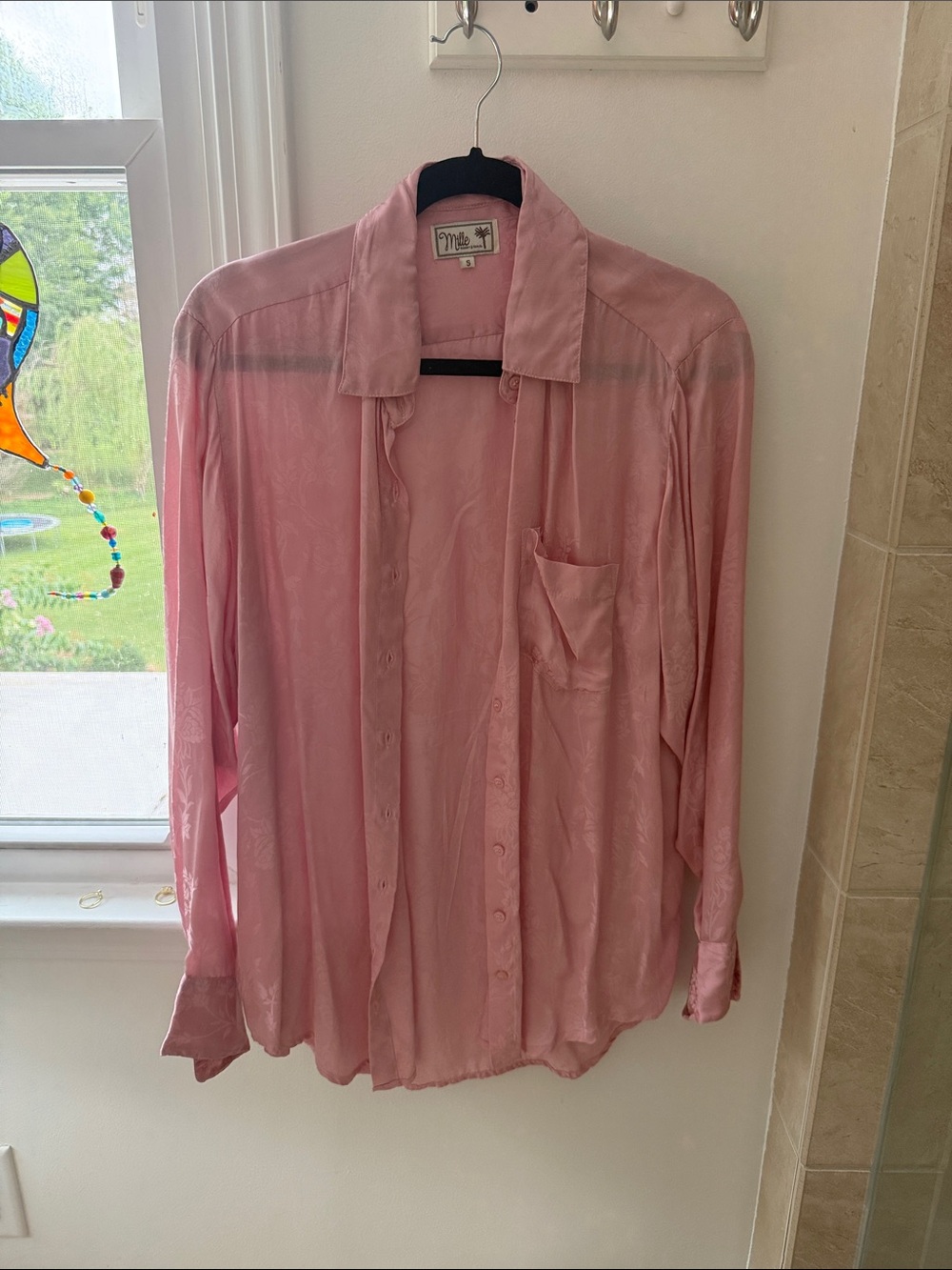 Men's Light Pink Satin Button-Down Shirt